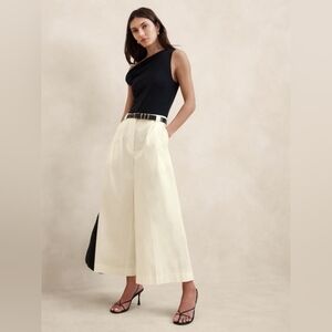 Banana Republic Pleated Wide-Leg Crop Poplin Pant Iced Vanilla White